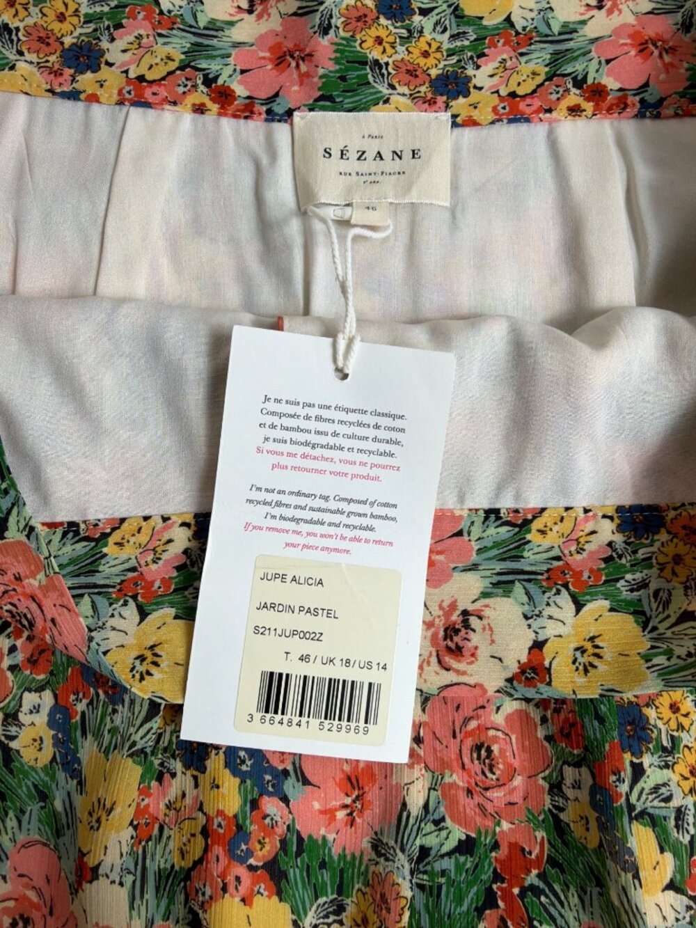 NWT Sézane Alicia Skirt Jardin Pastel Floral Print FR 46 /US 14 High Waist - Picture 7 of 16